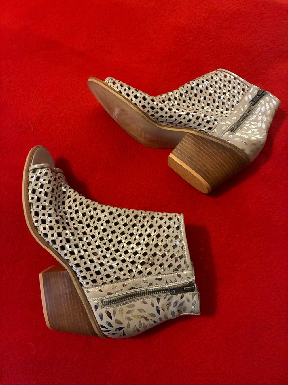 Metallic D Silver Peep Toe Bootie